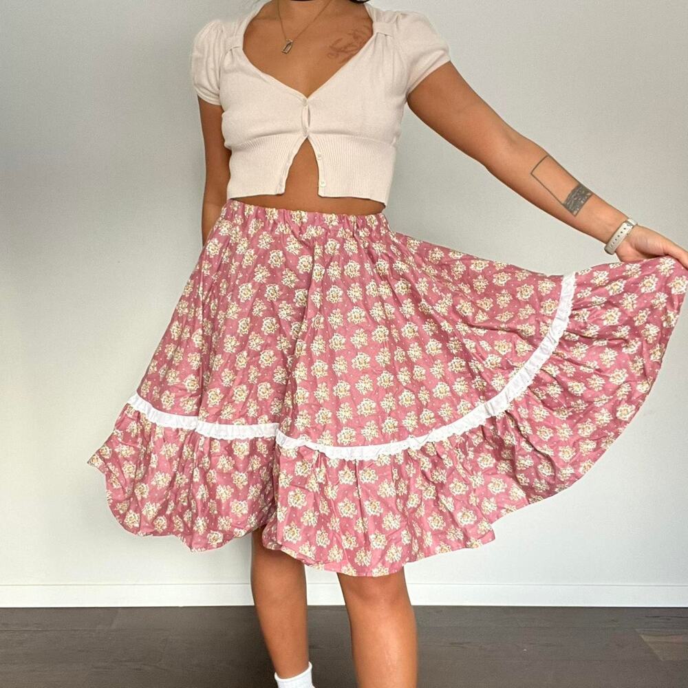 Prarie ruffle midi skirt pink